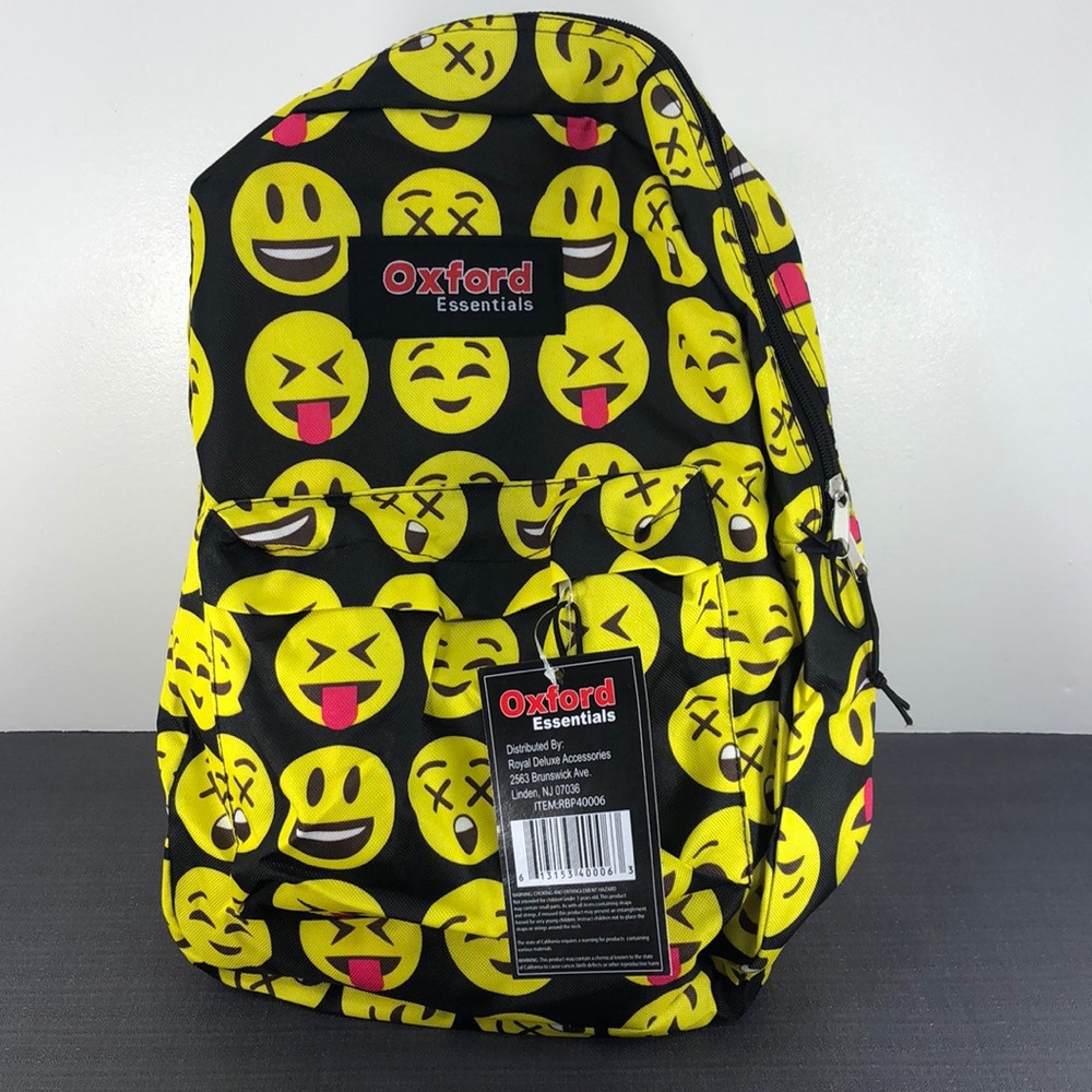 Oxford Essentials Child Backpack Emoji  NWT Black Yellow Light Weight School